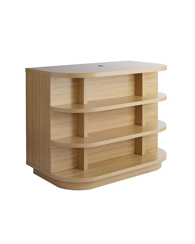 Walker - Receptionsdisk i træ - Indbyggede produkthylder